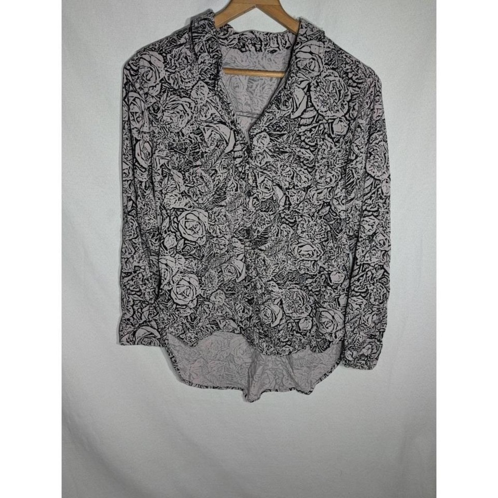Rock & Republic Rose Print Button Up Blouse Shirt Womens Sz Small 100% Whimsical